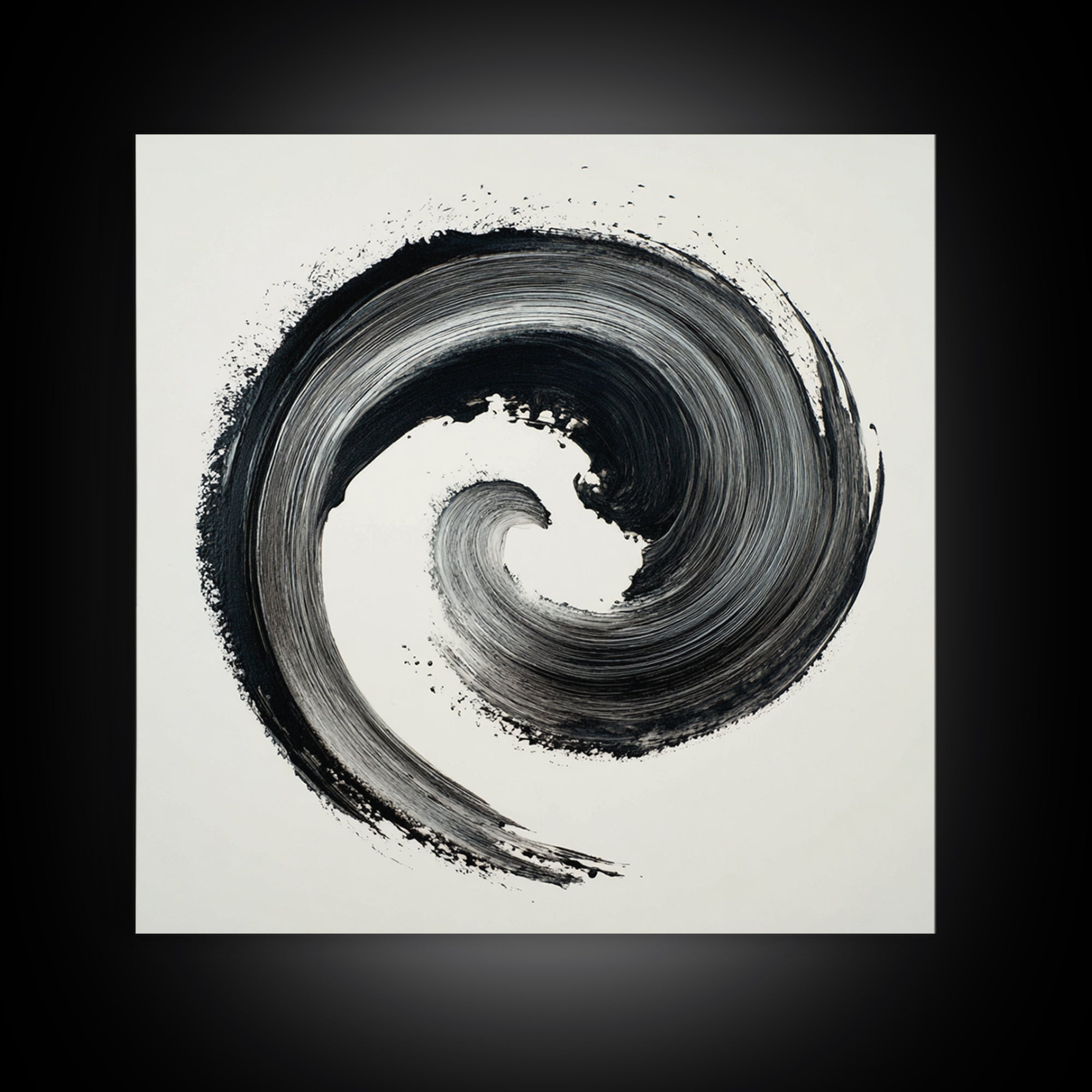 Black And White Abstract Spiral Brushstroke Wall Art, Minimalist Modern Canvas Print For Contemporary Home Decor