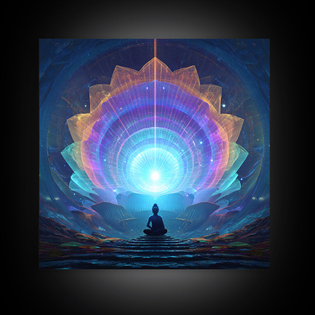 Cosmic Lotus Meditation Wall Art, Celestial Chakra Canvas Print, Psychedelic Spiritual Decor, Yoga Studio And Mindfulness Room Art