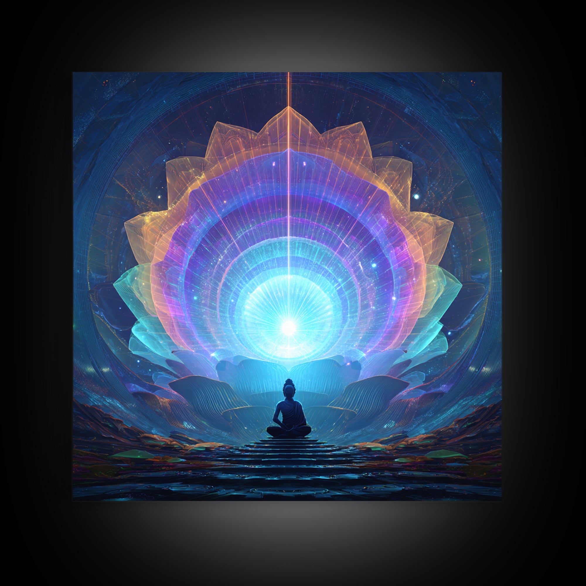 Cosmic Lotus Meditation Wall Art, Celestial Chakra Canvas Print, Psychedelic Spiritual Decor, Yoga Studio And Mindfulness Room Art