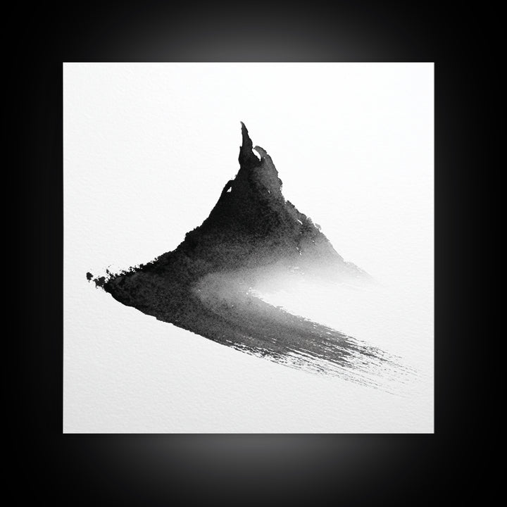 Minimalist Ink Mountain Brushstroke Wall Art, Black And White Abstract Canvas Print For Japandi Modern Home Decor