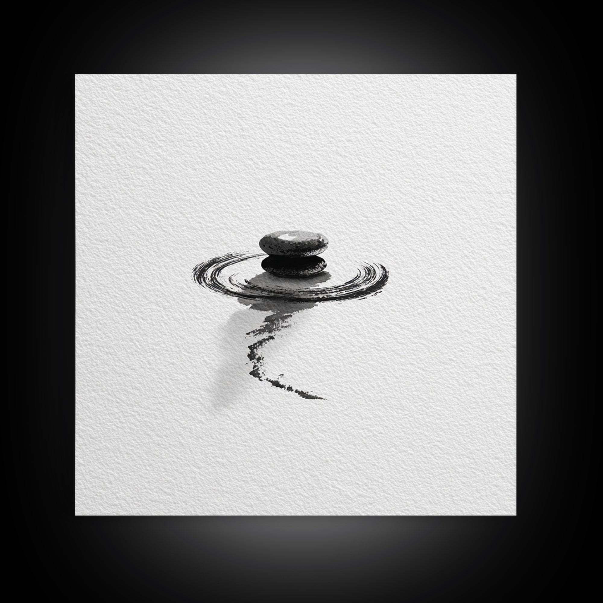 Minimalist Zen Stones Water Ripple Framed Canvas Print Black And White Wall Art Calming Bathroom Decor Modern Spa Wall Art