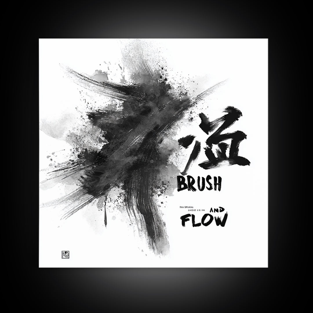 Bold Ink Brush Calligraphy Wall Art, Black And White Abstract Painting Print, Modern Japanese Wall Decor For Office Or Home