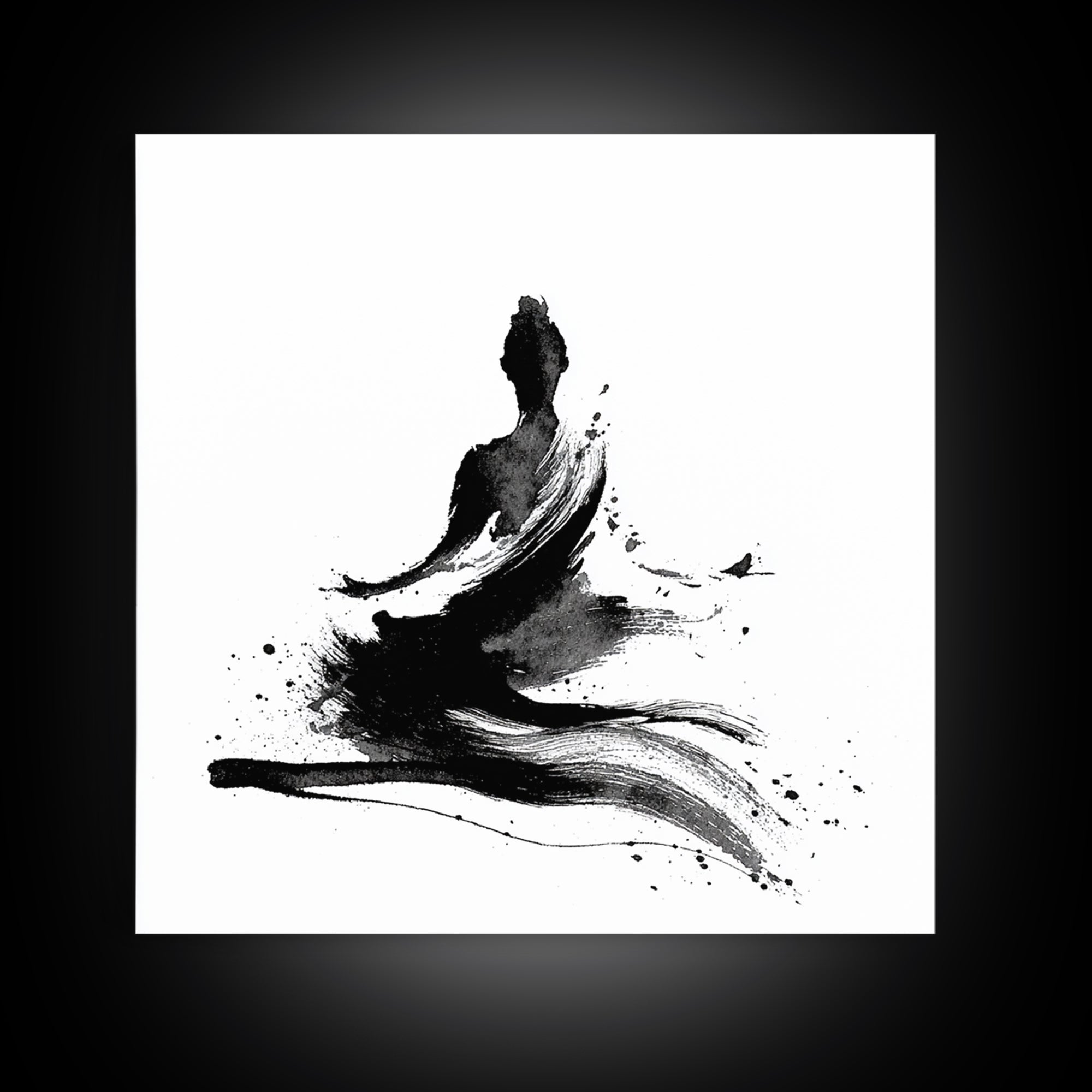 Minimal Ink Meditating Figure Wall Art, Black And White Zen Canvas Print, Modern Minimalist Decor For Yoga Room Or Home Office