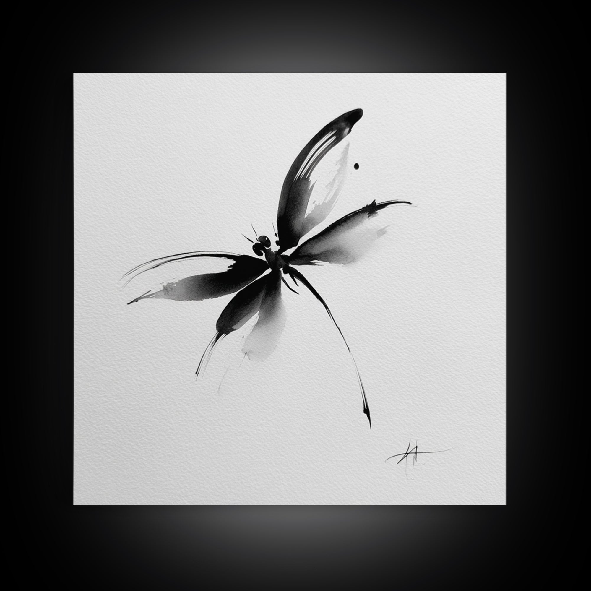 Black And White Ink Butterfly Minimalist Wall Art, Modern Abstract Brushstroke Print, Elegant Monochrome Framed Canvas