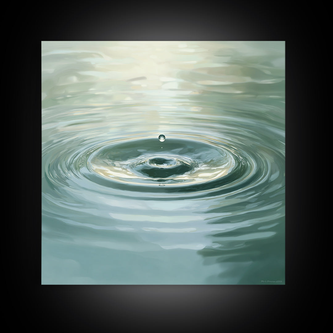 Soothing Water Ripple With Falling Droplet Wall Art, Minimalist Zen Landscape Canvas Print For Calming Modern Decor