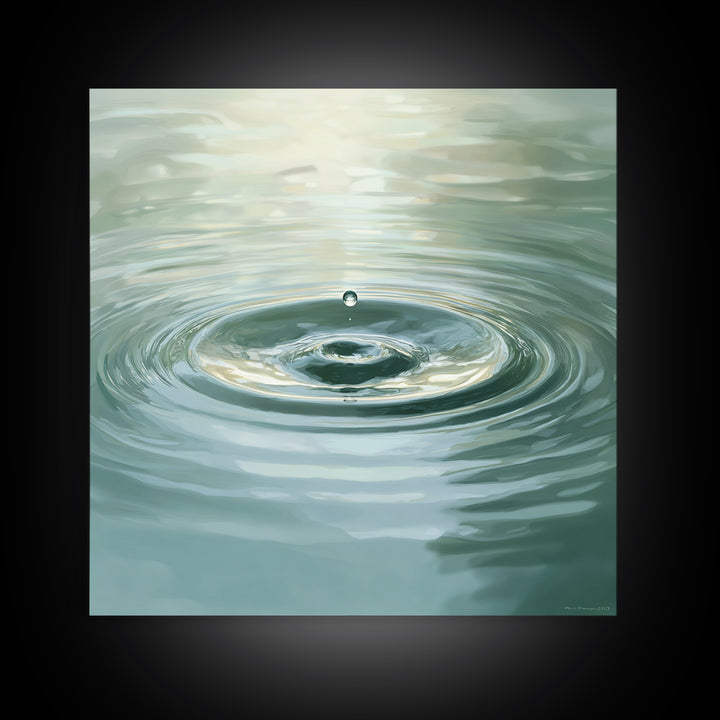 Soothing Water Ripple With Falling Droplet Wall Art, Minimalist Zen Landscape Canvas Print For Calming Modern Decor