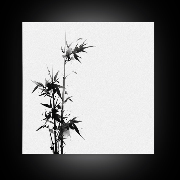 Minimalist Ink Bamboo Wall Art, Black And White Japanese Painting Canvas Print, Modern Zen Home Decor