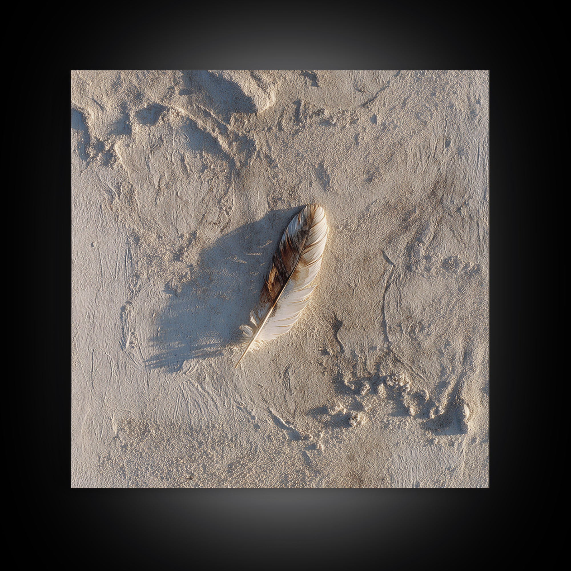 Minimal Feather In Sand Photography Wall Art, Neutral Beach Print, Coastal Wall Decor, Scandinavian Minimalist Home Decor
