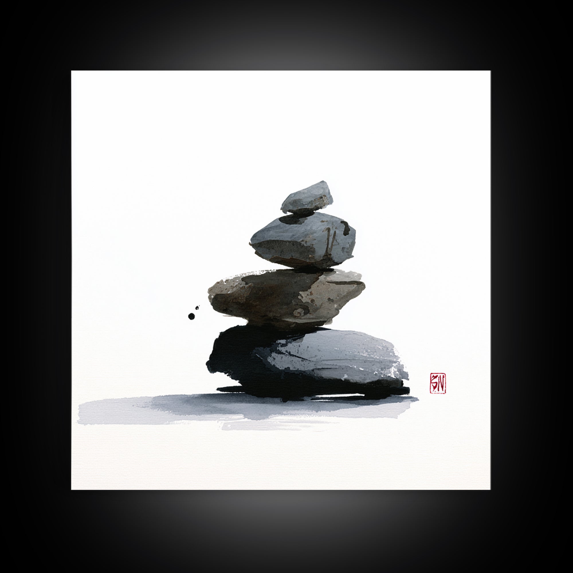 Minimal Zen Rock Stack Wall Art, Japanese Ink Stone Balance Canvas Print, Calm Japandi Home Decor