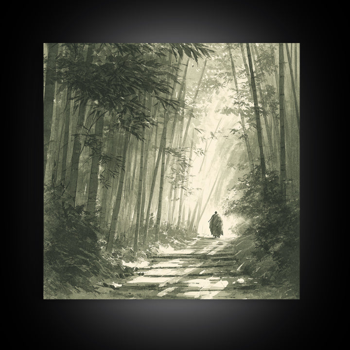 Monk Walking In Bamboo Forest Wall Art, Serene Japanese Landscape Print, Zen Home Decor, Calming Nature Wall Art Print