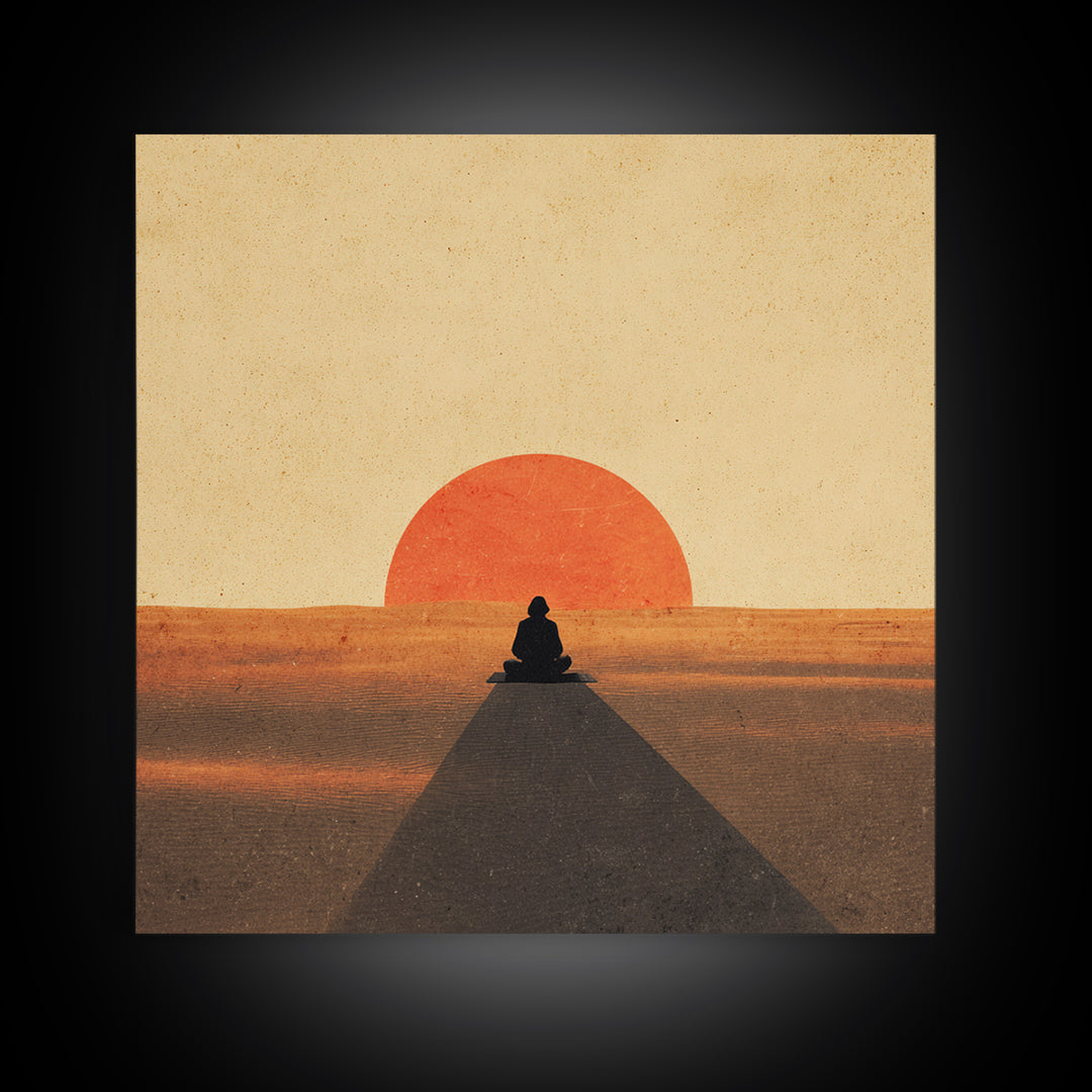 Minimalist Desert Sunset Figure Wall Art Modern Boho Print Neutral Earth Tone Decor Bedroom Wall Art
