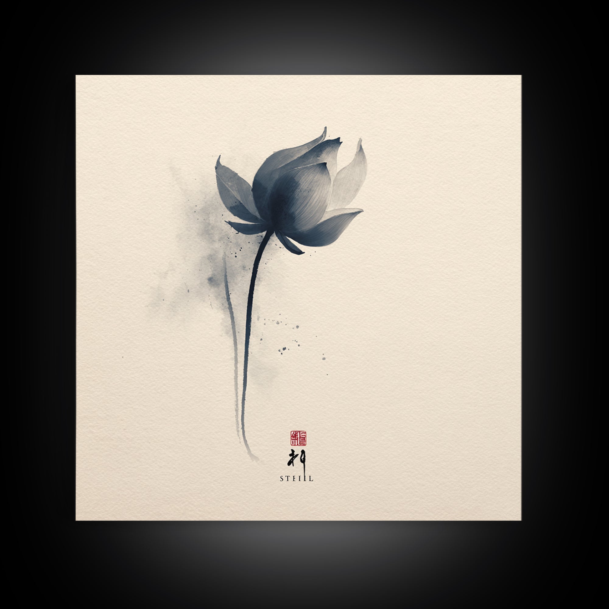 Minimalist Ink Lotus Flower Wall Art, Japanese Style Botanical Print, Zen Meditation Decor For Calm Modern Bedroom Or Spa