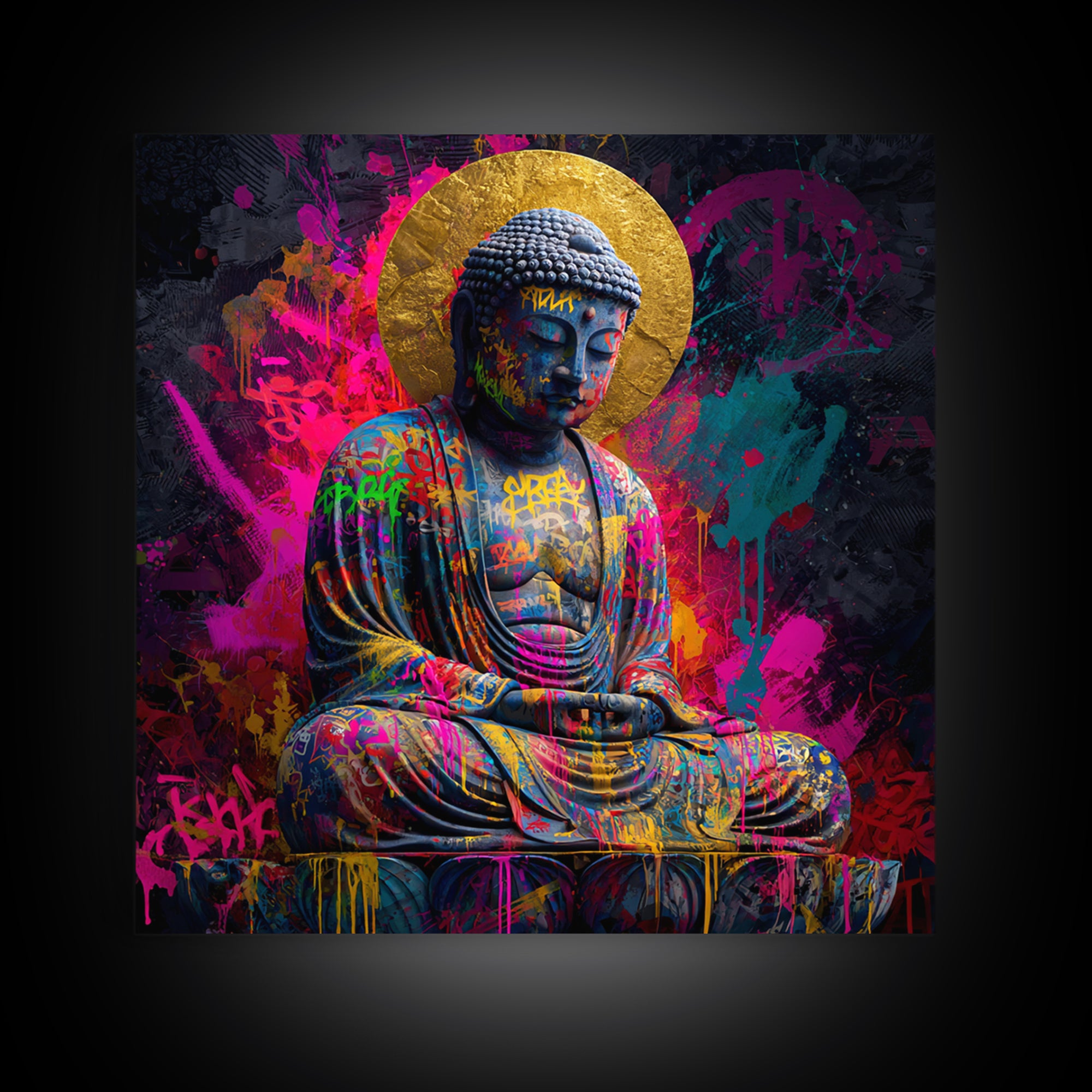 Colorful Graffiti Buddha Wall Art Canvas Print Modern Street Art Spiritual Zen Decor Meditation Room Art