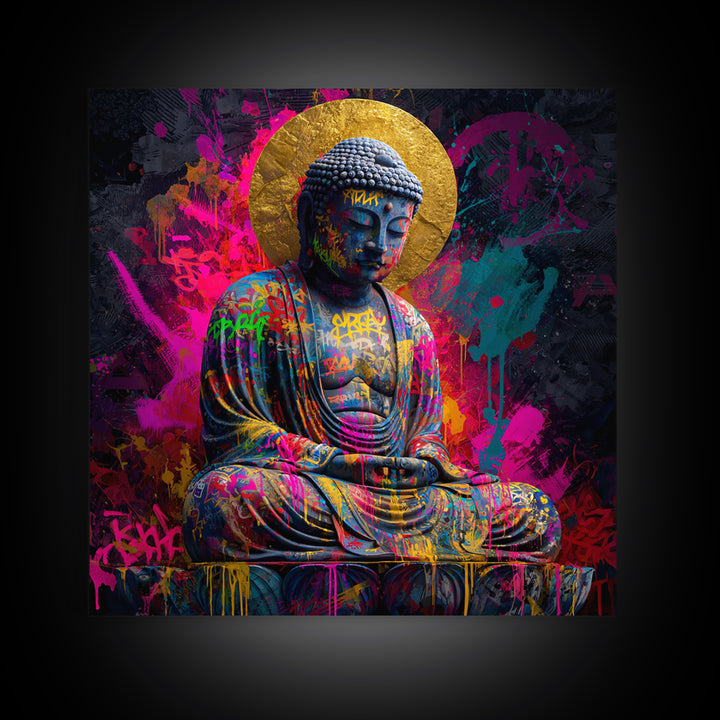 Colorful Graffiti Buddha Wall Art Canvas Print Modern Street Art Spiritual Zen Decor Meditation Room Art