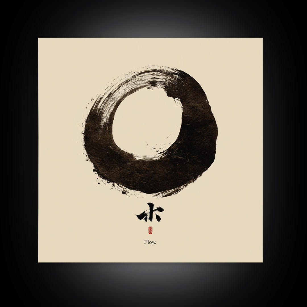 Minimal Zen Enso Circle Ink Painting Wall Art, Japandi Style Meditation Home Decor, Modern Minimalist Canvas Print