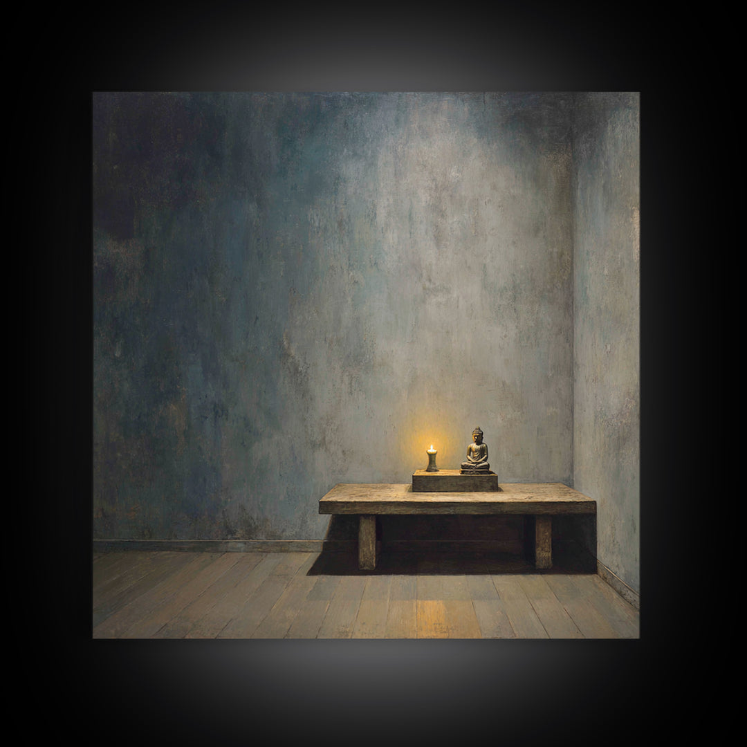 Zen Buddha Altar Candlelight Wall Art Minimalist Wabi Sabi Room Decor Calming Neutral Canvas Print Meditation Room Wall Decor