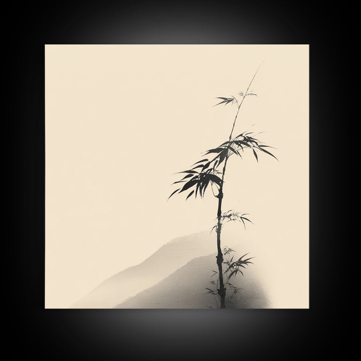 Minimal Japanese Bamboo Ink Painting Wall Art, Neutral Zen Japandi Canvas Print, Calming Nature Home Decor