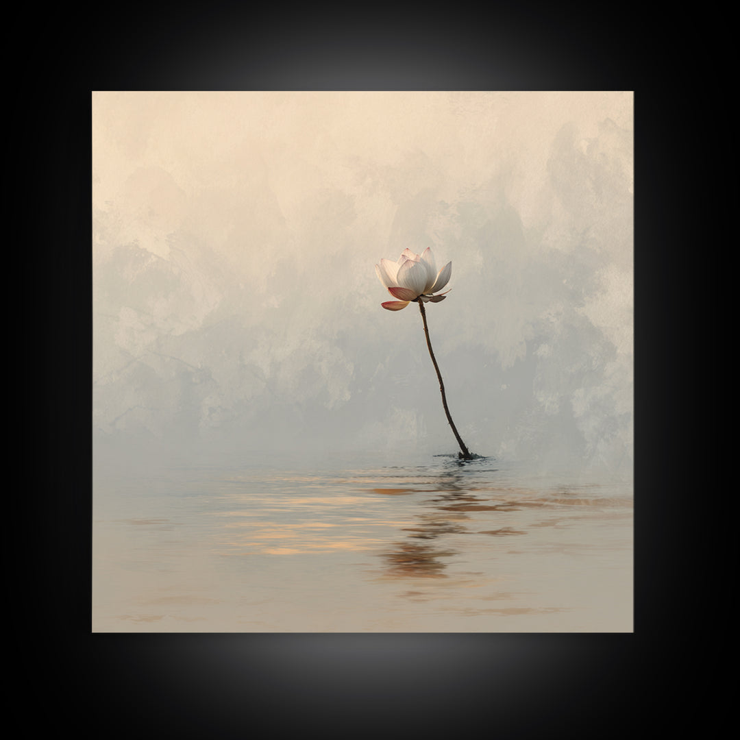 Serene Lotus On Water Minimalist Wall Art, Zen Nature Canvas Print, Calming Neutral Decor, Meditation Room Artwork