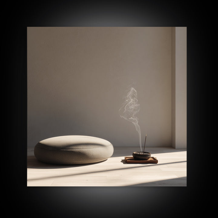 Minimalist Zen Meditation Corner Wall Art, Japandi Style Sunlit Room Photography Print, Calming Neutral Home Decor Bedroom Art