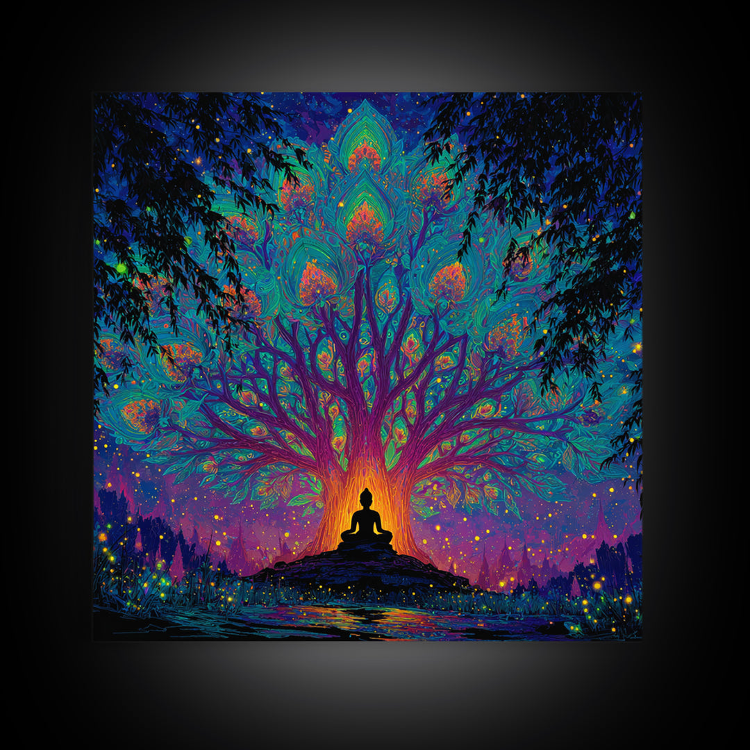Mystic Tree Of Life Meditation Wall Art, Psychedelic Celestial Canvas Print, Spiritual Boho Decor, Yoga Room And Zen Home Decor