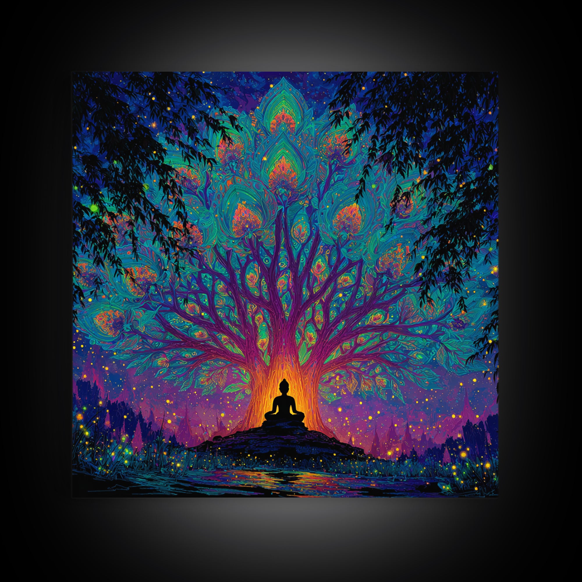 Mystic Tree Of Life Meditation Wall Art, Psychedelic Celestial Canvas Print, Spiritual Boho Decor, Yoga Room And Zen Home Decor