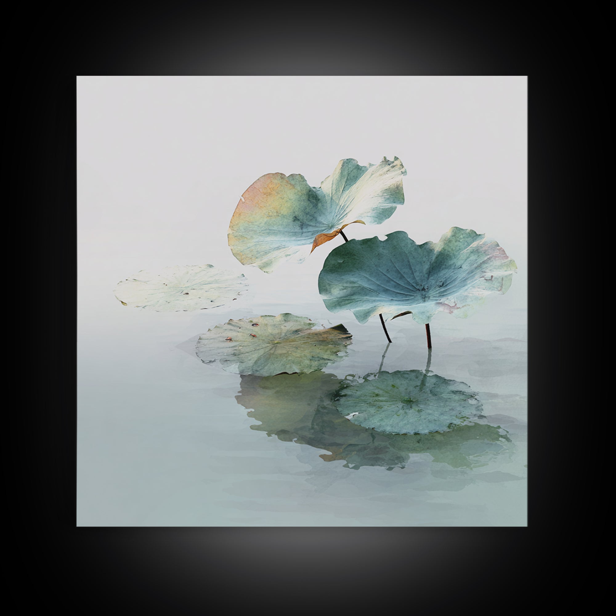 Minimalist Lotus Leaves Over Water Wall Art, Serene Zen Landscape Canvas Print, Japandi Neutral Home Decor