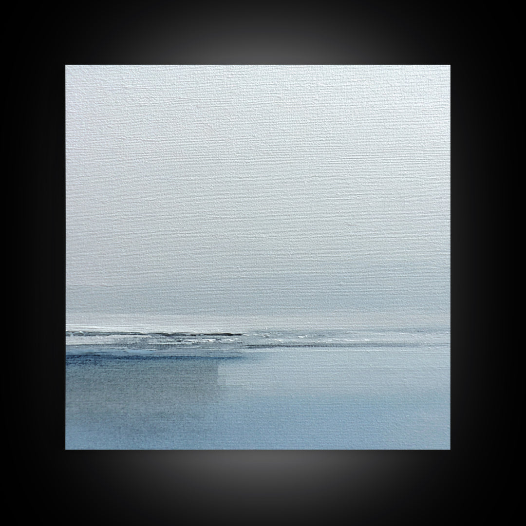 Minimal Misty Seascape In Soft Grey And Blue Wall Art, Neutral Abstract Ocean Canvas Print For Modern Decor