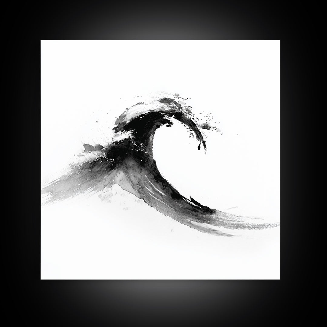 Minimalist Black And White Wave Painting Wall Art, Japanese Inspired Ocean Print, Modern Abstract Art, Coastal Home Decor