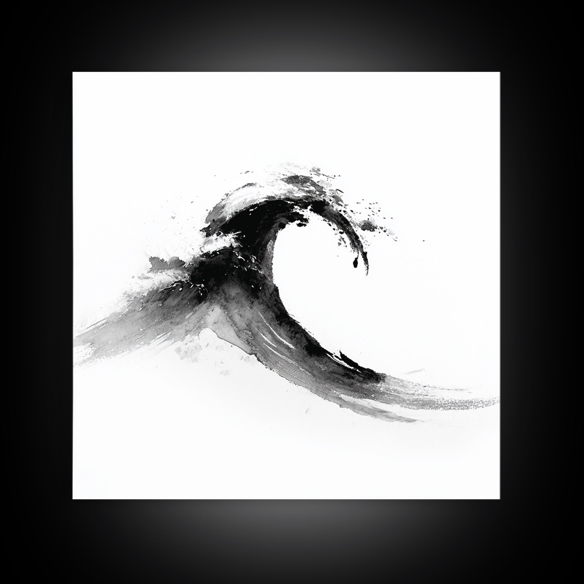 Minimalist Black And White Wave Painting Wall Art, Japanese Inspired Ocean Print, Modern Abstract Art, Coastal Home Decor