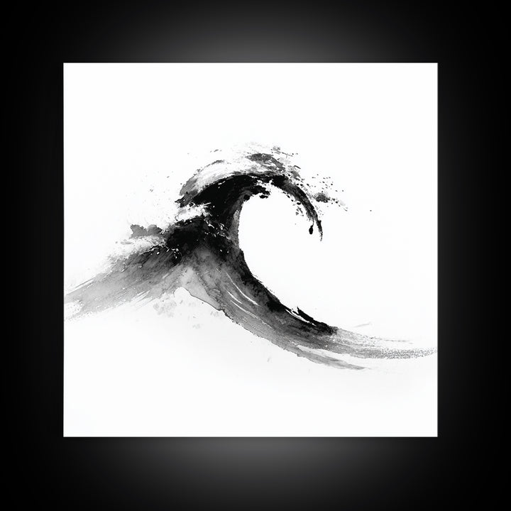 Minimalist Black And White Wave Painting Wall Art, Japanese Inspired Ocean Print, Modern Abstract Art, Coastal Home Decor