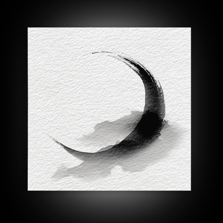 Black Ink Crescent Brushstroke Minimalist Abstract Wall Art, Japandi Zen Decor, Modern Canvas Print