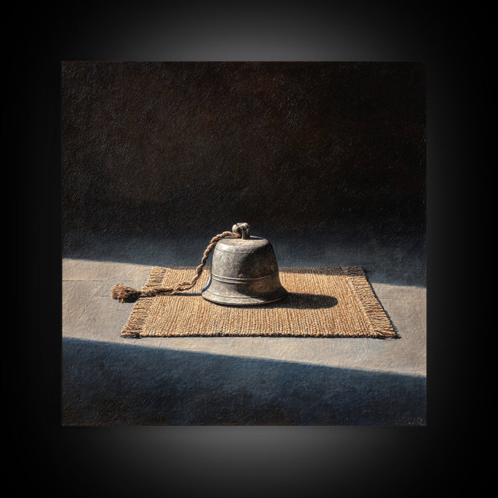 Minimal Still Life Bell Wall Art, Rustic Neutral Object Painting Framed Canvas Print, Modern Farmhouse Decor, Wall Art