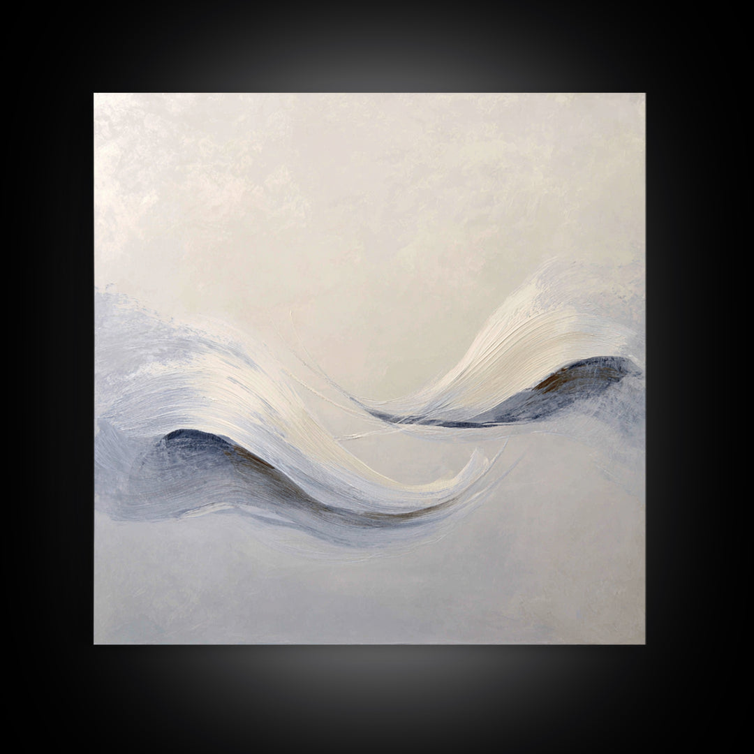 Neutral Abstract Wave Texture Wall Art, Minimalist Beige Painting Framed Canvas Print, Modern Living Room Decor
