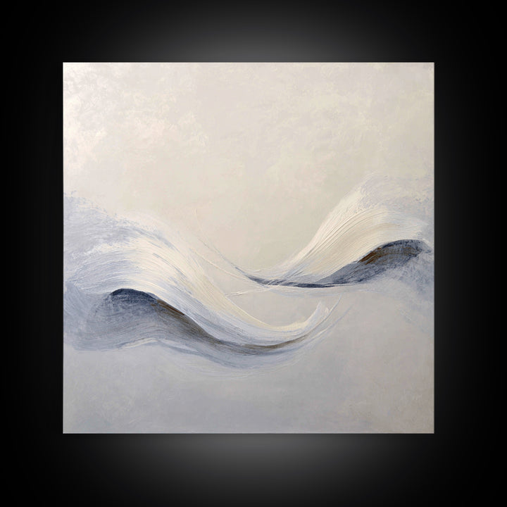 Neutral Abstract Wave Texture Wall Art, Minimalist Beige Painting Framed Canvas Print, Modern Living Room Decor