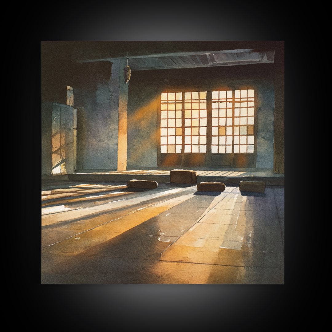 Sunlit Japanese Interior Wall Art, Warm Minimalist Room Print, Serene Zen Home Decor, Calming Light Wall Art