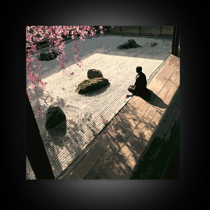 Zen Garden Meditation Canvas Print, Serene Japanese Wall Art, Tranquil Minimal Landscape Decor For Living Room Or Meditation Space