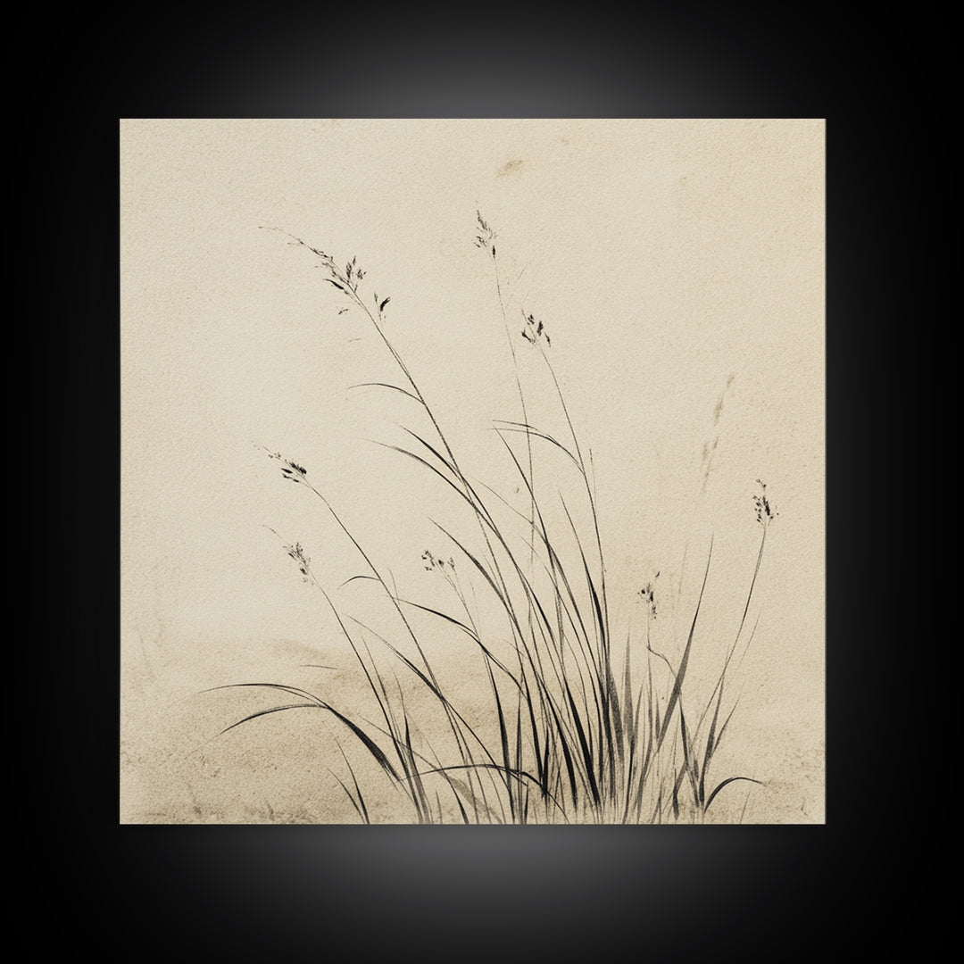 Delicate Black And White Minimalist Floral Wall Art With Grass Stalks Canvas Print Perfect For Modern Home Decor And Living Room Wall