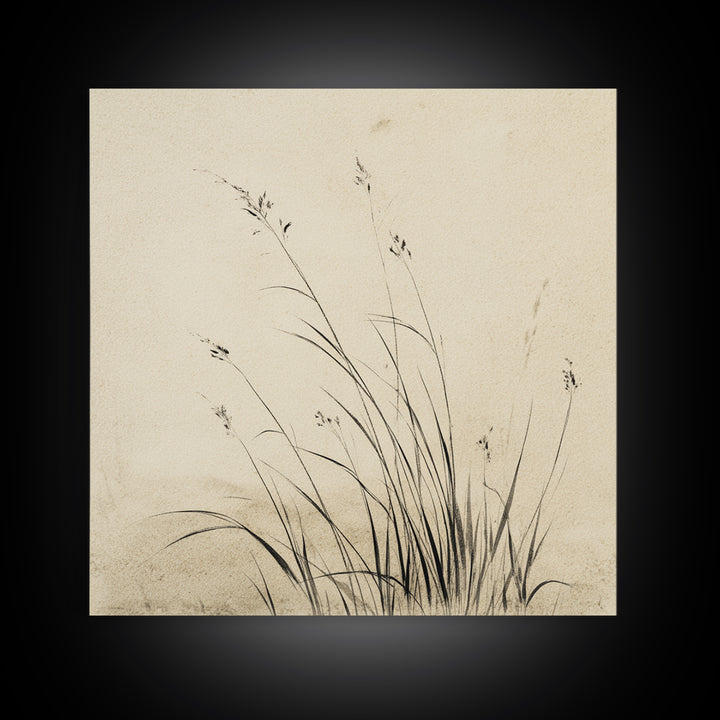 Delicate Black And White Minimalist Floral Wall Art With Grass Stalks Canvas Print Perfect For Modern Home Decor And Living Room Wall