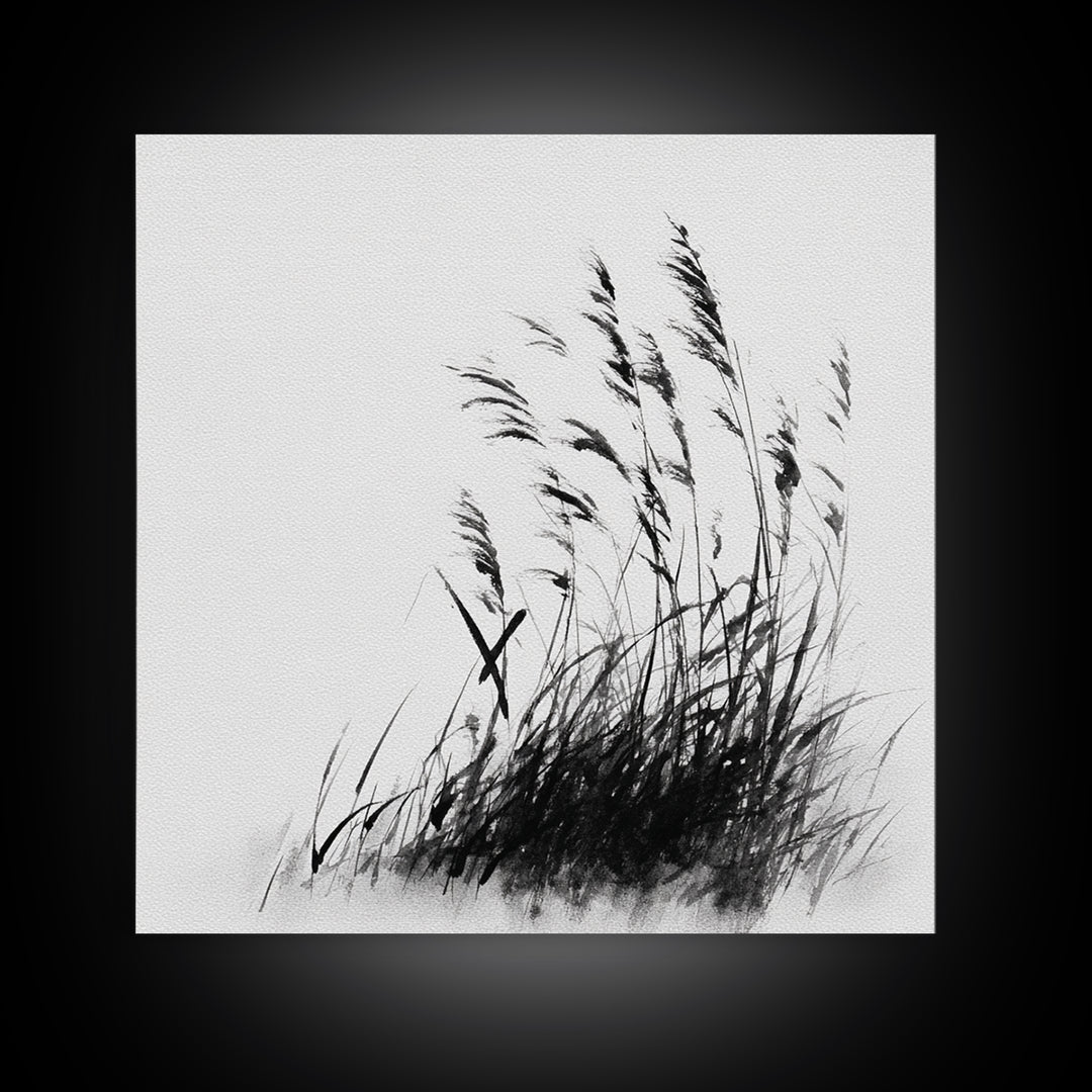 Minimalist Ink Grass Wall Art, Black And White Japanese Style Painting, Modern Minimal Wall Decor Fine Art Print