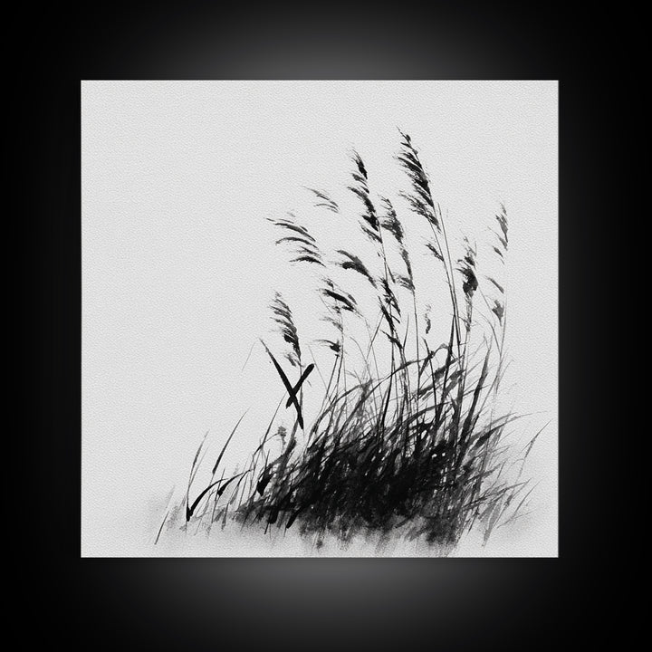Minimalist Ink Grass Wall Art, Black And White Japanese Style Painting, Modern Minimal Wall Decor Fine Art Print
