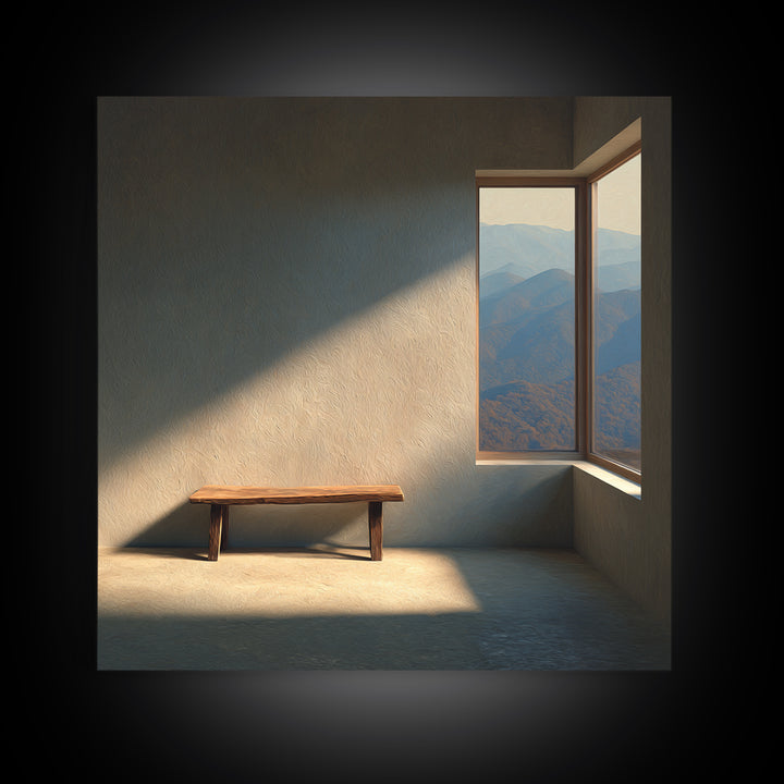 Minimalist Mountain View Bench Wall Art Modern Landscape Print Neutral Home Decor Living Room Wall Art Canvas Print
