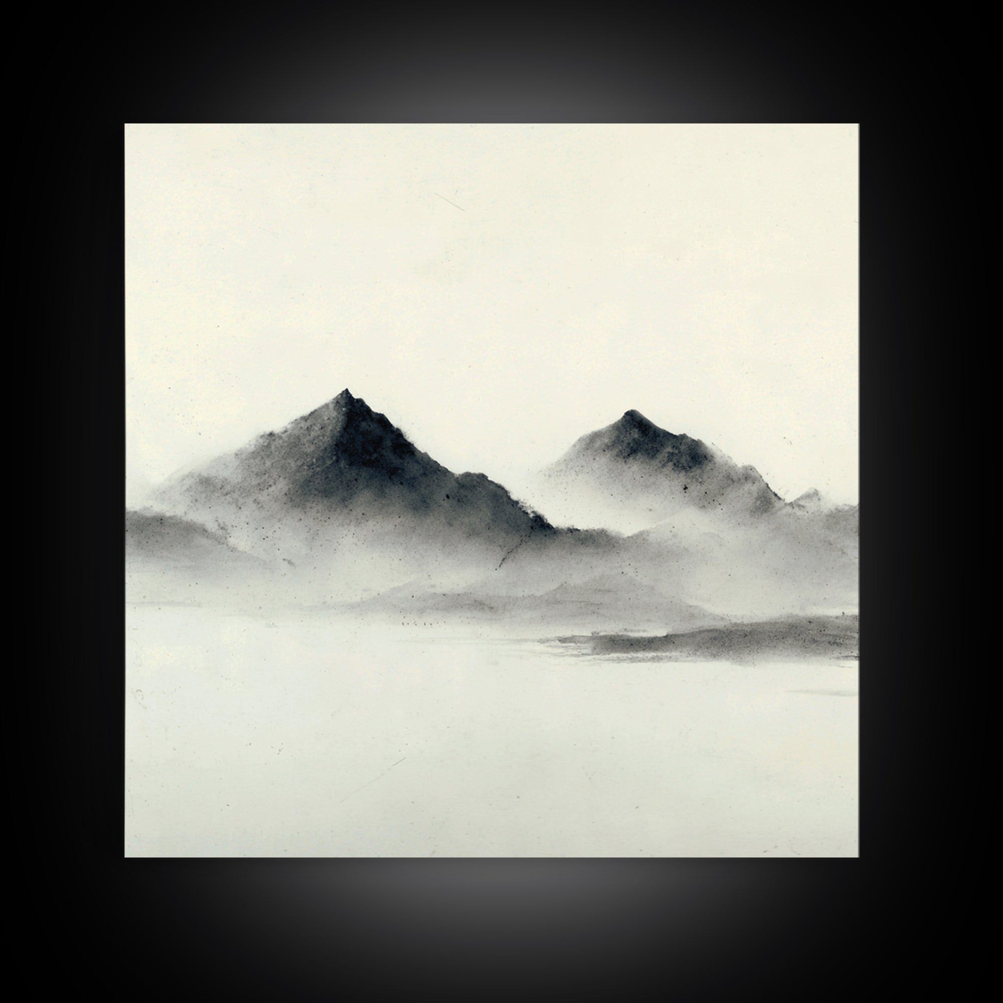 Minimal Misty Mountain Landscape Wall Art, Black And White Ink Painting Print, Serene Japandi Decor For Modern Bedroom Or Office