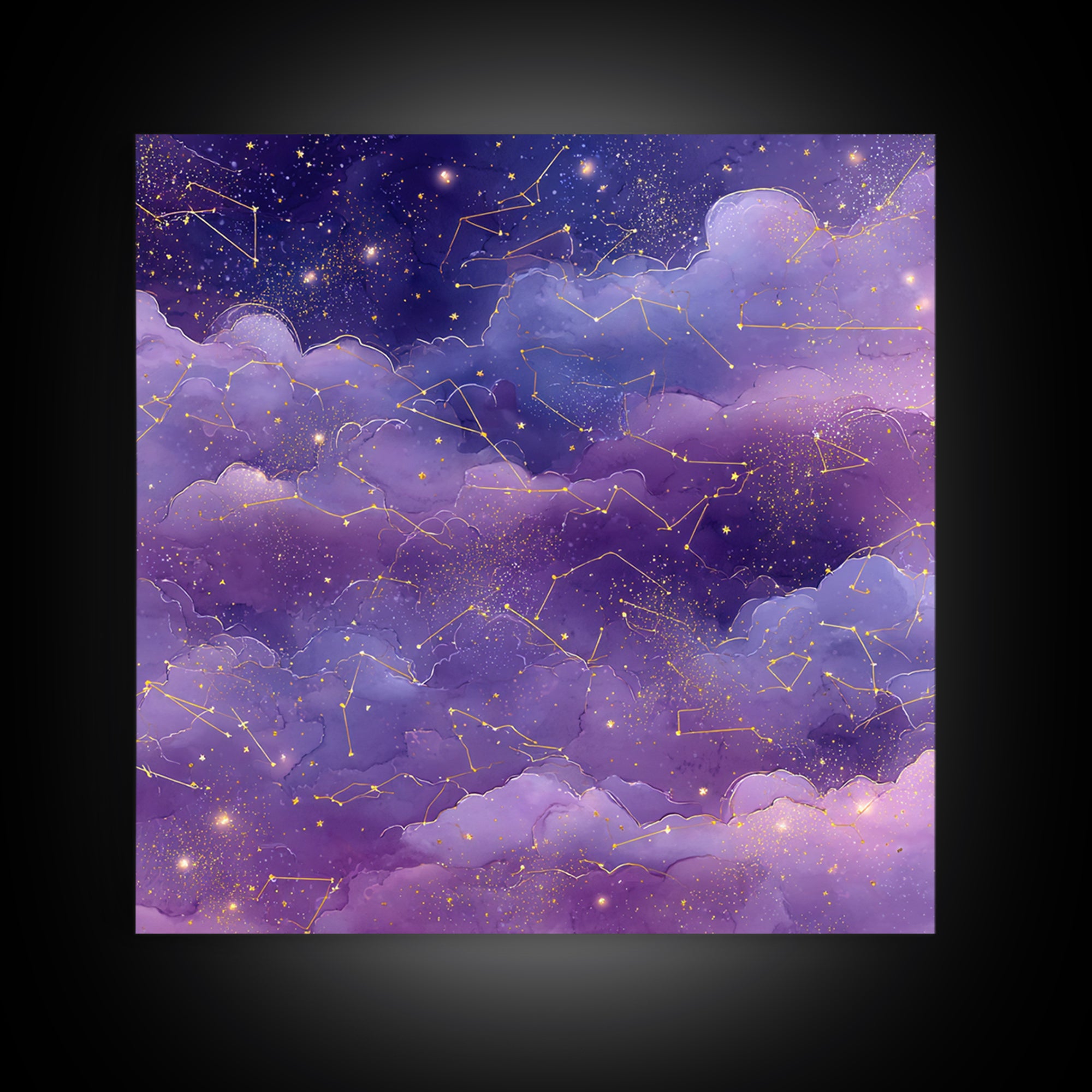 Purple Constellation Clouds Canvas Print, Celestial Wall Art, Astrology Decor, Starry Night Sky Nursery And Bedroom Decor