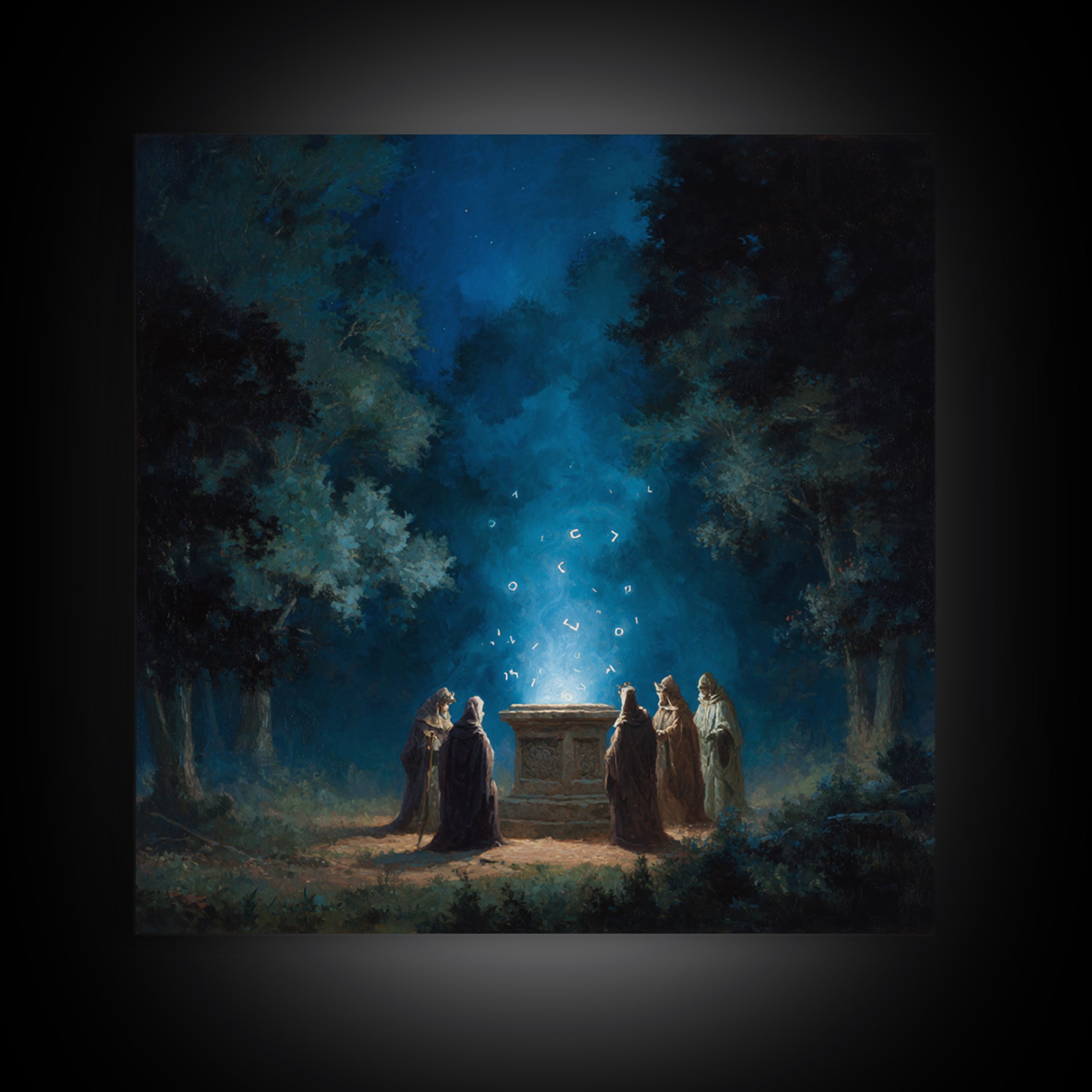 Moonlit Forest Ritual Altar Wall Art, Dark Fantasy Canvas Print, Mystical Gothic Decor, Spiritual Wizard Art Print Gift Decor