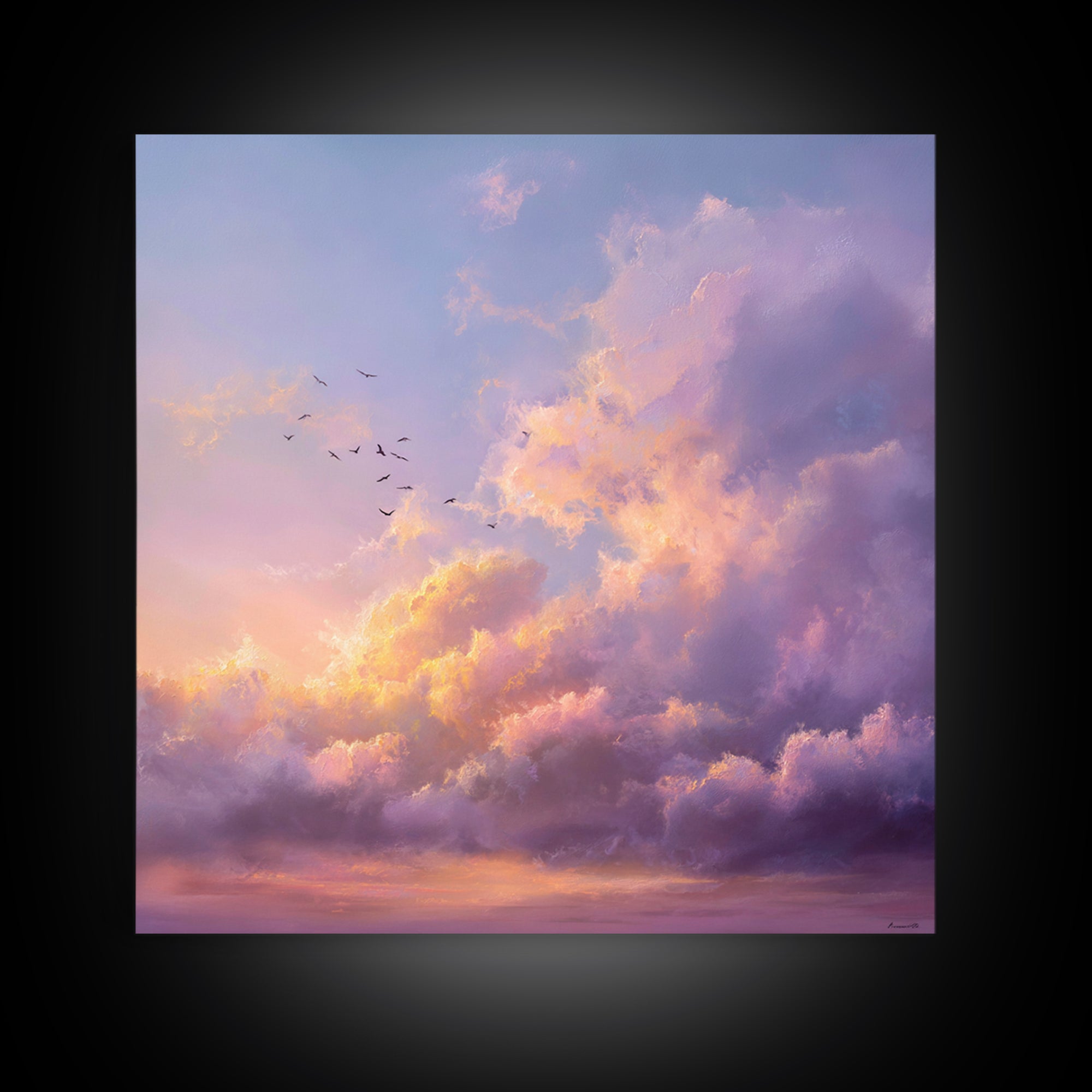 Pastel Sunset Clouds With Flying Birds Wall Art, Dreamy Sky Canvas Print For Living Room Decor And Serene Bedroom Decor Gift