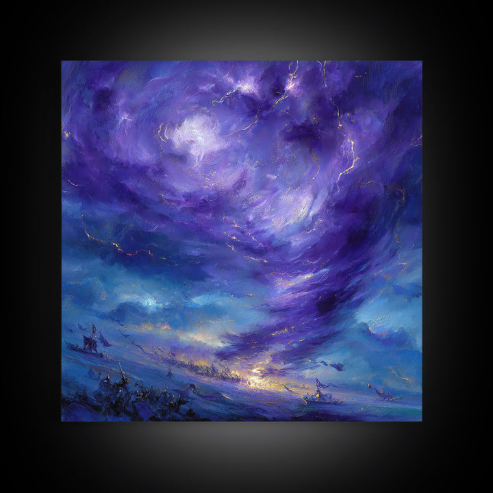 Purple Storm Vortex Wall Art, Abstract Fantasy Seascape Canvas Print, Moody Ocean Decor, Dramatic Wizard Battle Gift For Home Decor