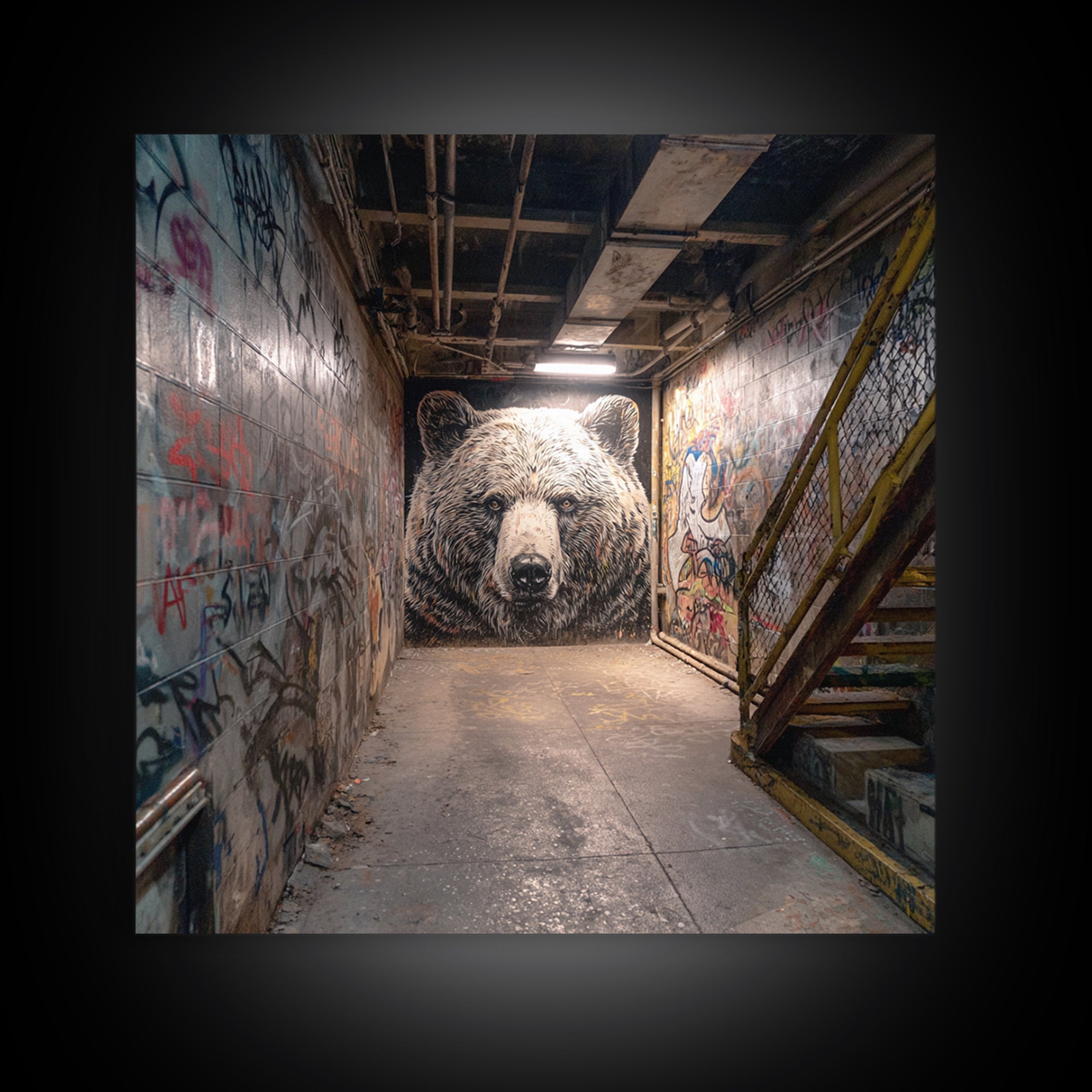 White Bear Graffiti Mural Wall Art, Urban Street Art, Animal Wall Decor, Contemporary Canvas, Office Decor Gift, Industrial Home Decor