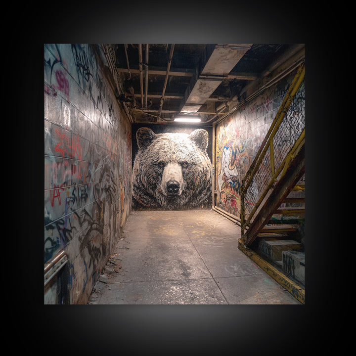 White Bear Graffiti Mural Wall Art, Urban Street Art, Animal Wall Decor, Contemporary Canvas, Office Decor Gift, Industrial Home Decor