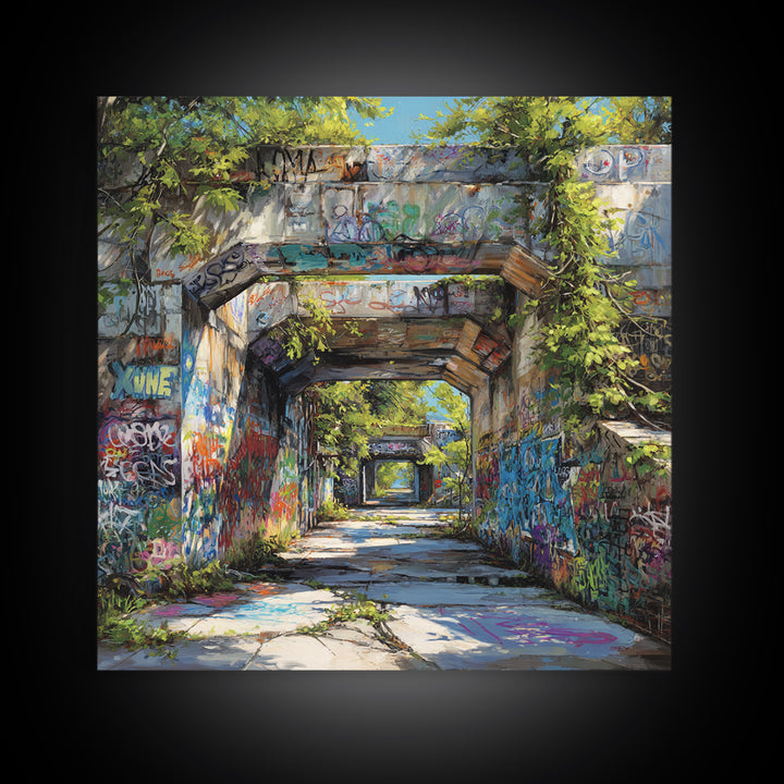 Overgrown Graffiti Concrete Passage Wall Art, Urban Street Art, Industrial Wall Decor, Modern City Home Decor Print For Loft
