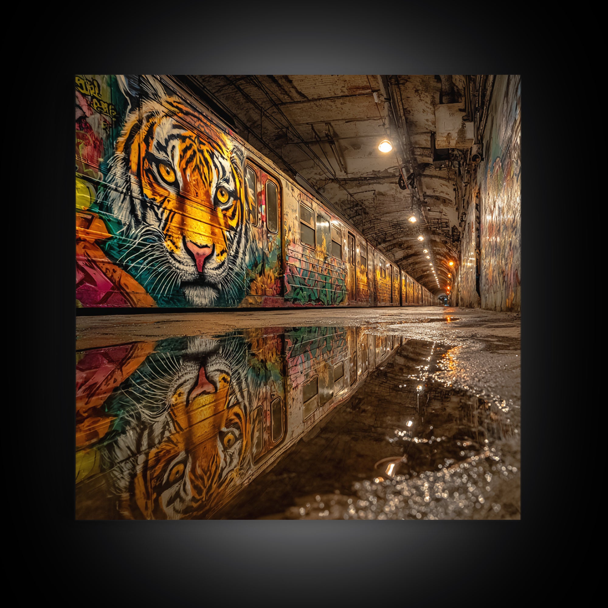 Graffiti Tiger Subway Tunnel Canvas Print, Urban Street Art, Big Cat Wall Art, Industrial Decor, Modern Graffiti Art Print